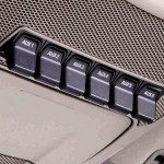 Photo of Factory-Installed Auxiliary Overhead Upfitter Switches in the cab of a New 2017 Ford F-250 Super Duty Work Truck